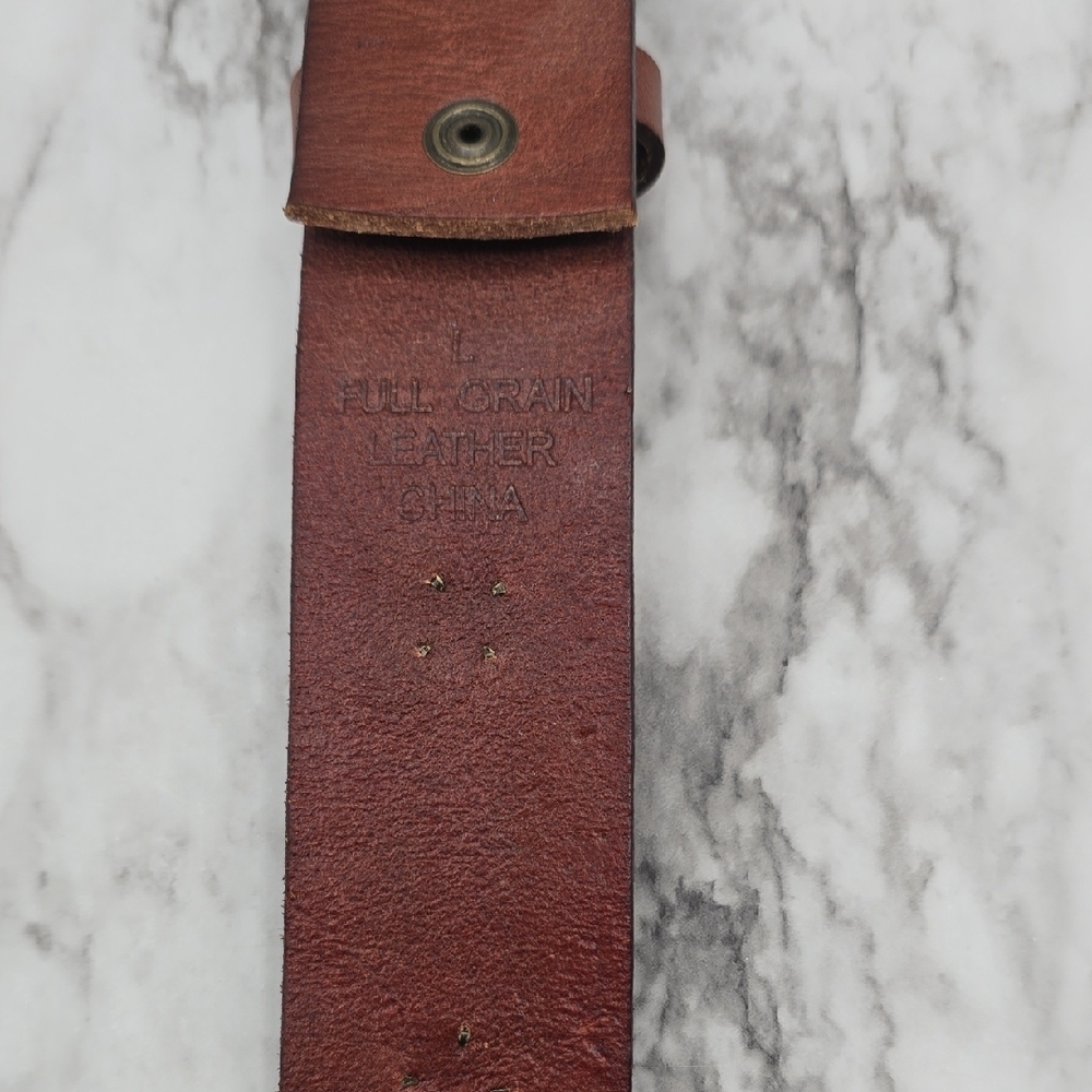 Buckle Brown Leather Studded Belt with Brass Hardware - Picture 2 of 2